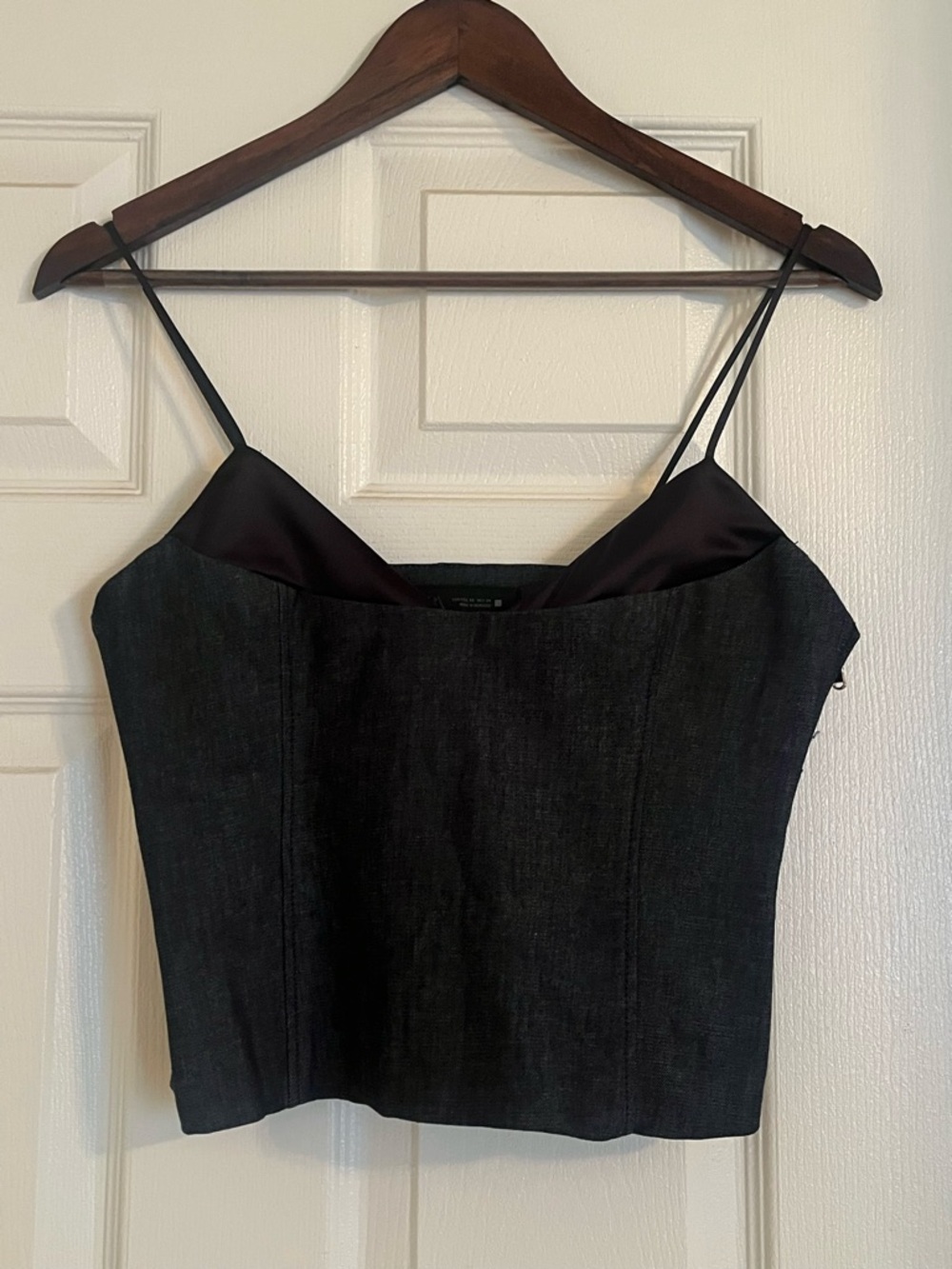 Zara Black Satin-Trim Denim-Look Camisole